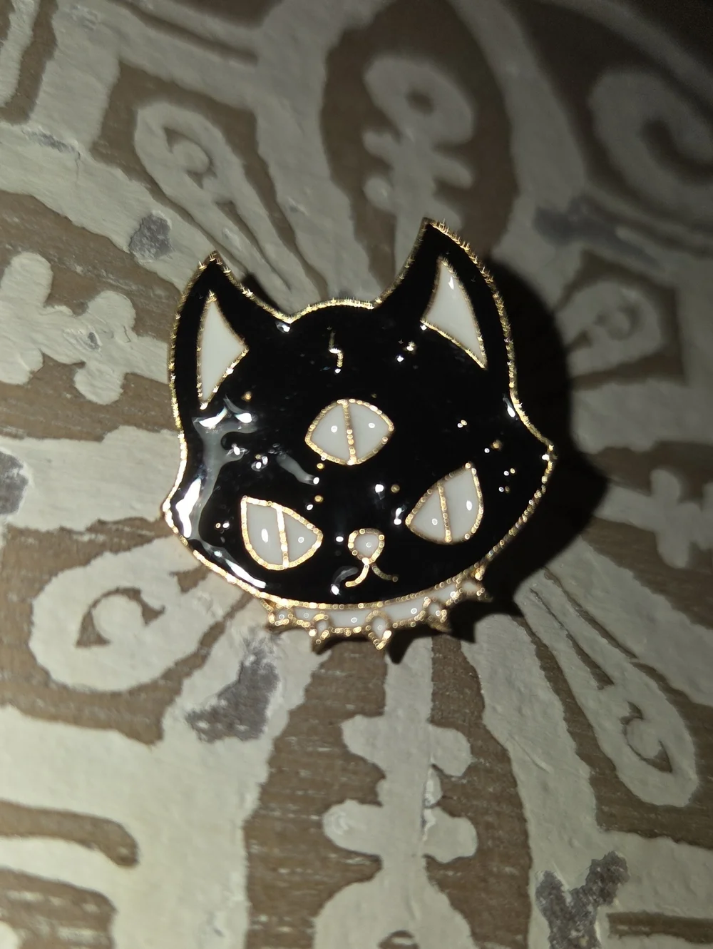 Black Cat Enamel Pin for Cat Lovers - Gold Trim